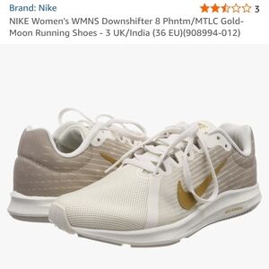 Nike Women's Downshifter 8 Gold and White Athletic Shoes